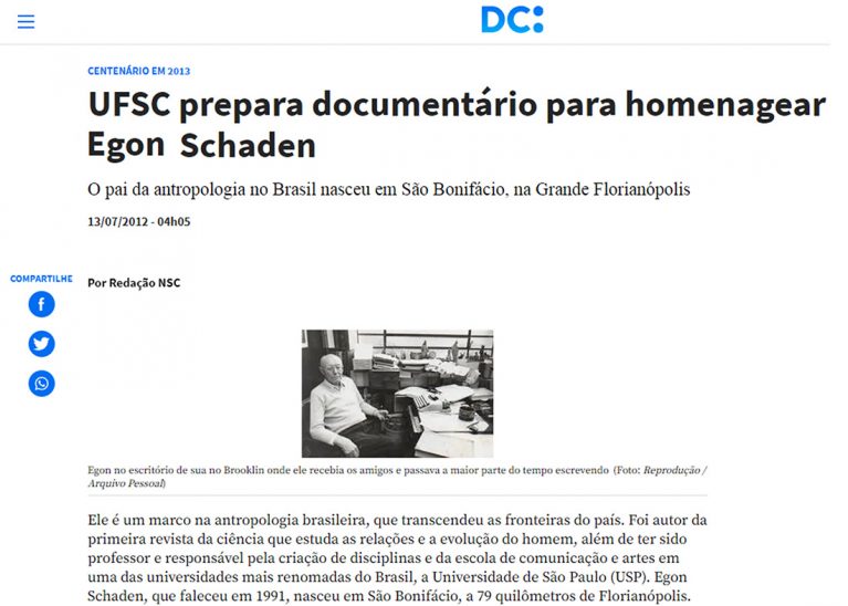 UFSC prepara documentário para homenagear Egon Schaden
